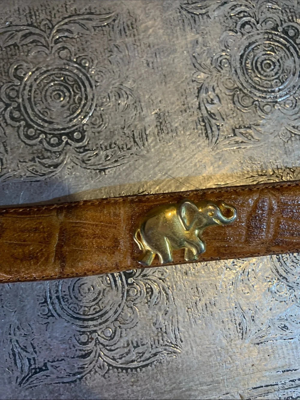 Vintage Leather Belt with Gold Animals